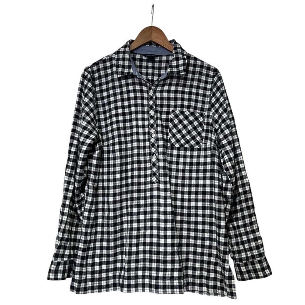 Lands’ End Women’s 14 Navy Plaid Pullover Long Sleeve Flannel Top